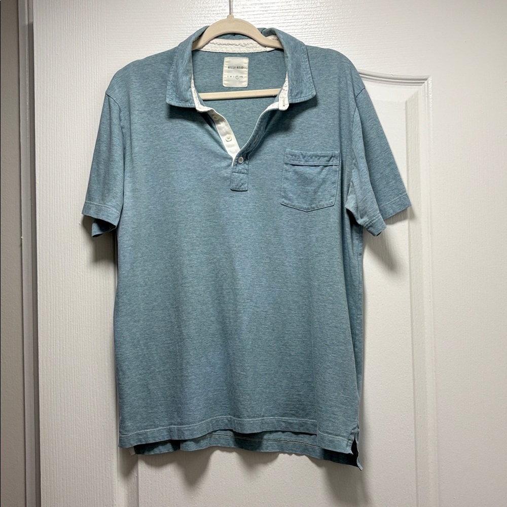 Billy Reid XL Heathered Blue Polo with Chest Pocket Modern Americana